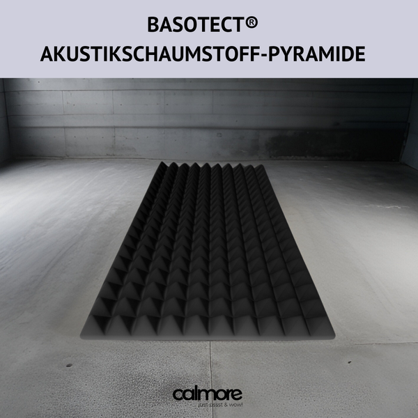 Basotect® Pyramiden-Akustikschaumstoff | 100 x 50 x 5cm (0,5m²) | schwarz