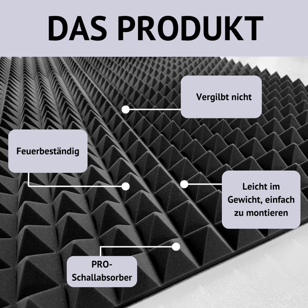 Basotect® Pyramiden-Akustikschaumstoff | 100 x 50 x 5cm (0,5m²) | schwarz