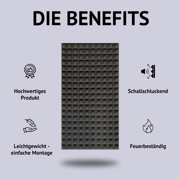 Basotect® Pyramiden-Akustikschaumstoff | 100 x 50 x 5cm (0,5m²) | schwarz